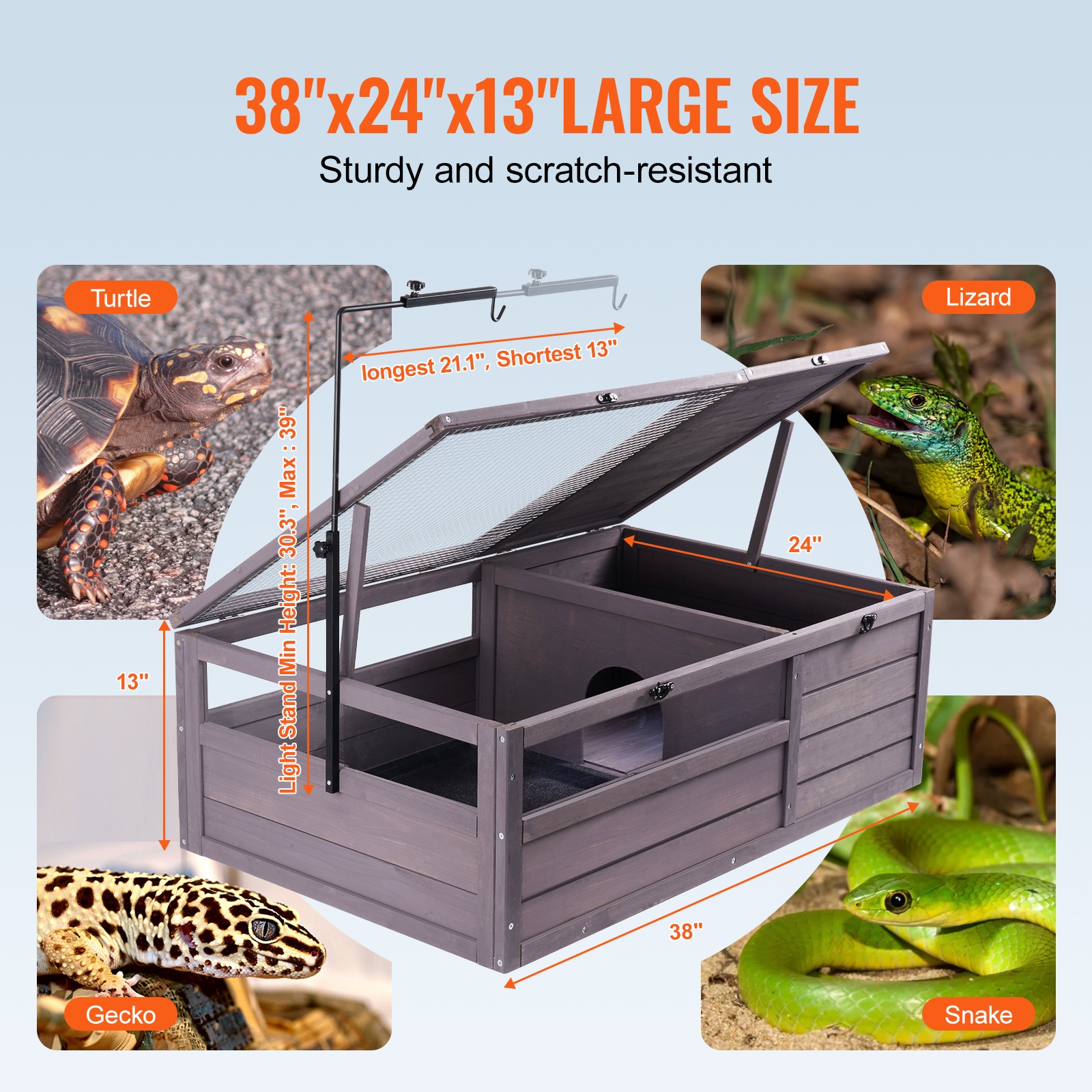Tortoise Habitat Wooden Tortoise House Indoor & Outdoor 2-Room 38x24x13in_maomaolike.com